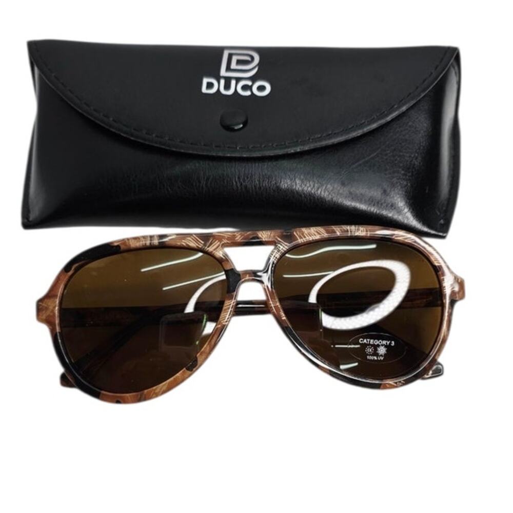 DUCO Aviator Brown Tortoise Brown Lens Polarized Sunglasses Double Bridge DC1208